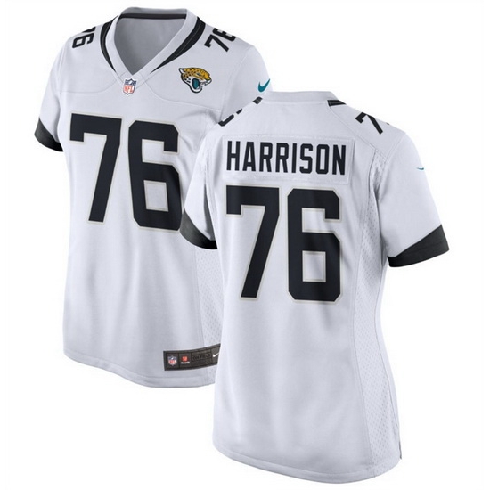 Women Jacksonville Jaguars 76 Anton Harrison White 2023 Draft Stitched Jersey Women Jacksonville Jaguars 76 Anton Harrison White 2023 Draft Stitched Jersey