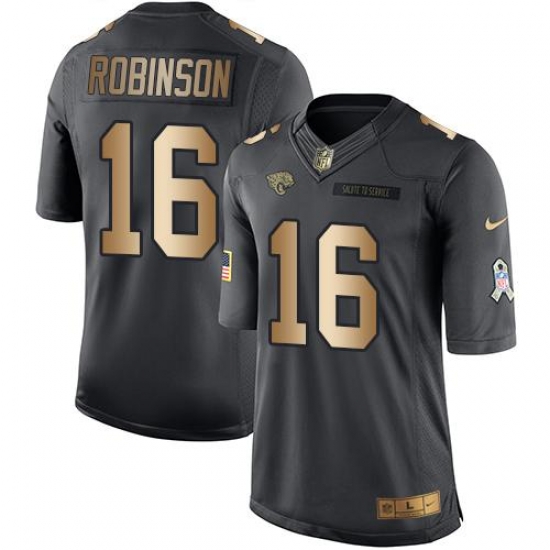 Nike Jaguars #16 Denard Robinson Black Youth Stitched NFL Limited Gold Salute to Service Jersey Nike Jaguars #16 Denard Robinson Black Youth Stitched NFL Limited Gold Salute to Service Jersey