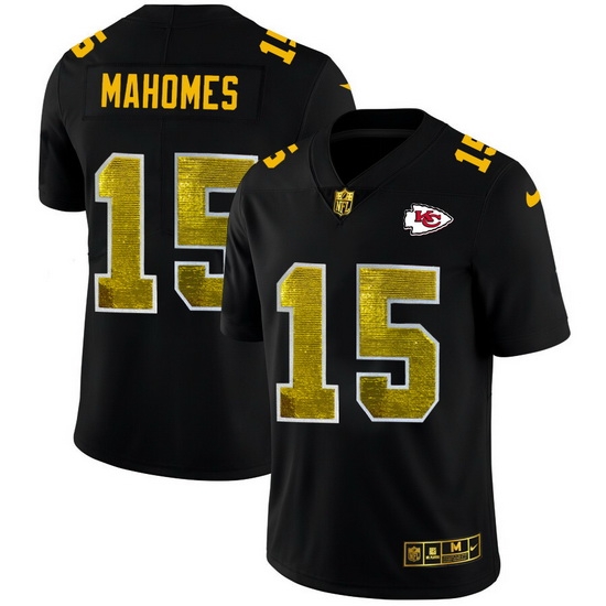 Kansas City Chiefs 15 Patrick Mahomes Men Black Nike Golden Sequin Vapor Limited NFL Jersey Kansas City Chiefs 15 Patrick Mahomes Men Black Nike Golden Sequin Vapor Limited NFL Jersey