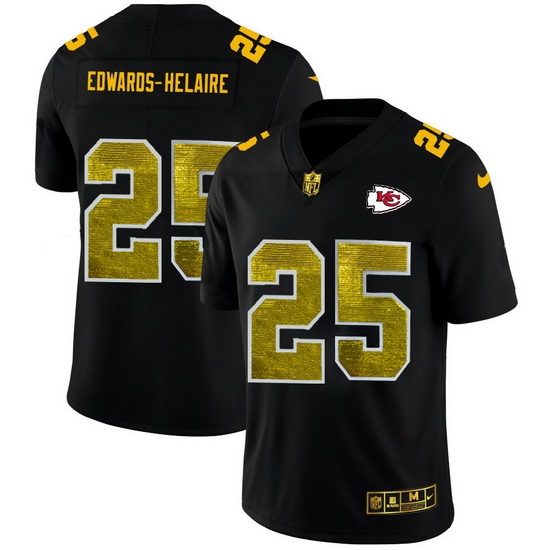 Kansas City Chiefs 25 Clyde Edwards Helaire Men Black Nike Golden Sequin Vapor Limited NFL Jersey Kansas City Chiefs 25 Clyde Edwards Helaire Men Black Nike Golden Sequin Vapor Limited NFL Jersey