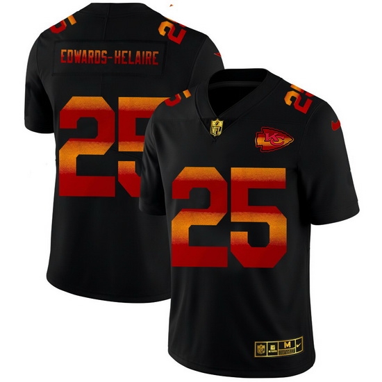 Kansas City Chiefs 25 Clyde Edwards Helaire Men Black Nike Red Orange Stripe Vapor Limited NFL Jersey Kansas City Chiefs 25 Clyde Edwards Helaire Men Black Nike Red Orange Stripe Vapor Limited NFL Jersey