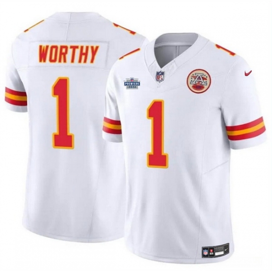 Men Kansas City Chiefs 1 Xavier Worthy White F U S E With Draft Patch Vapor Untouchable Limited Stitched Football Jersey Men Kansas City Chiefs 1 Xavier Worthy White F U S E With Draft Patch Vapor Untouchable Limited Stitched Football Jersey