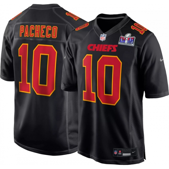 Men Kansas City Chiefs 10 Isiah Pacheco Black 2024 Super Bowl LVIII Patch Limited Stitched Game Jersey Men Kansas City Chiefs 10 Isiah Pacheco Black 2024 Super Bowl LVIII Patch Limited Stitched Game Jersey