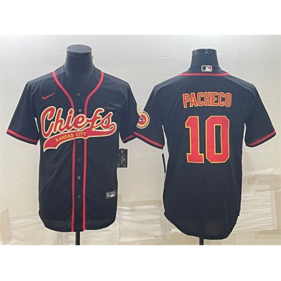 Men Kansas City Chiefs 10 Isiah Pacheco Black With Patch Cool Base Stitched Baseball Jerseys Men Kansas City Chiefs 10 Isiah Pacheco Black With Patch Cool Base Stitched Baseball Jerseys