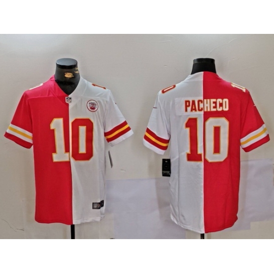 Men Kansas City Chiefs 10 Isiah Pacheco Red White Split Vapor Limited Stitched Jersey Men Kansas City Chiefs 10 Isiah Pacheco Red White Split Vapor Limited Stitched Jersey