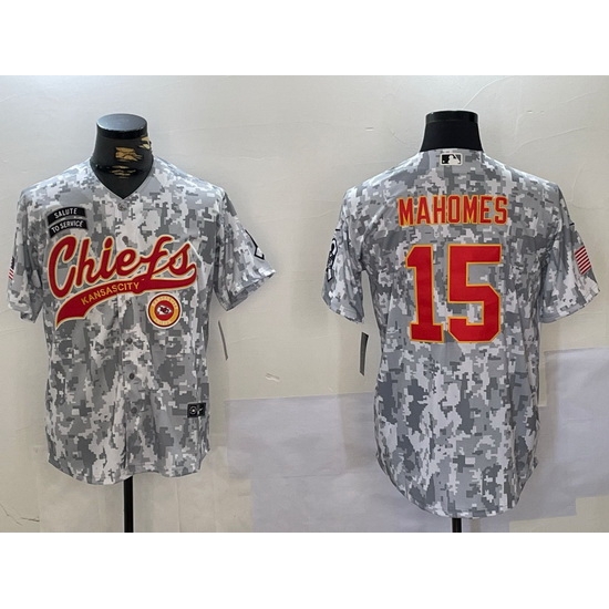 Men Kansas City Chiefs 15 Patrick Mahomes 2024 Arctic Camo Salute To Service Stitched Baseball Jersey 3 Men Kansas City Chiefs 15 Patrick Mahomes 2024 Arctic Camo Salute To Service Stitched Baseball Jersey 3