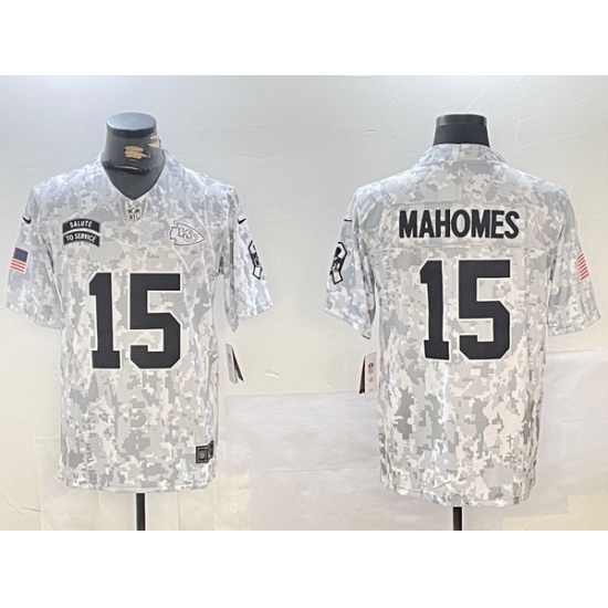 Men Kansas City Chiefs 15 Patrick Mahomes 2024 F U S E Arctic Camo Salute To Service Limited Stitched Football Jersey Men Kansas City Chiefs 15 Patrick Mahomes 2024 F U S E Arctic Camo Salute To Service Limited Stitched Football Jersey