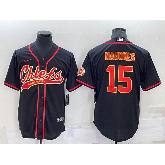 Men Kansas City Chiefs 15 Patrick Mahomes Black Cool Base Stitched Baseball Jersey Men Kansas City Chiefs 15 Patrick Mahomes Black Cool Base Stitched Baseball Jersey