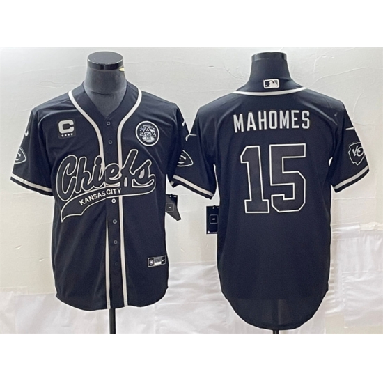 Men Kansas City Chiefs 15 Patrick Mahomes Black With 4 Star C Patch Cool Bae Stitched Baseball Jersey Men Kansas City Chiefs 15 Patrick Mahomes Black With 4 Star C Patch Cool Bae Stitched Baseball Jersey
