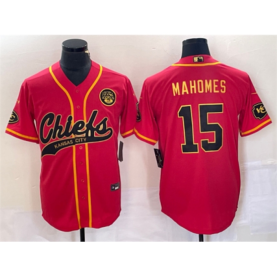Men Kansas City Chiefs 15 Patrick Mahomes Red Gold Cool Base Stitched Baseball Jersey Men Kansas City Chiefs 15 Patrick Mahomes Red Gold Cool Base Stitched Baseball Jersey