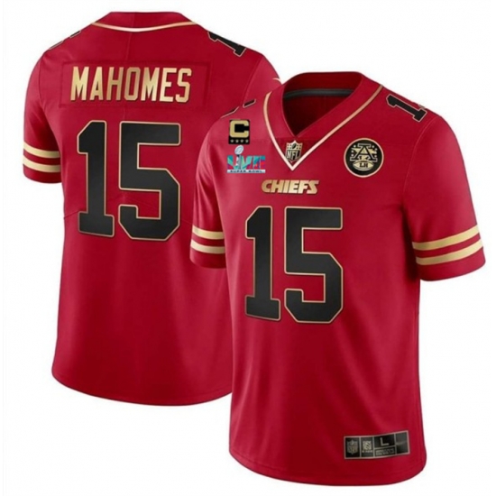 Men Kansas City Chiefs 15 Patrick Mahomes Red GoldSuper Bowl LVII Patch And 4 Star C Patch Vapor Untouchable Limited Stitched Jersey Men Kansas City Chiefs 15 Patrick Mahomes Red GoldSuper Bowl LVII Patch And 4 Star C Patch Vapor Untouchable Limited Stitched Jersey