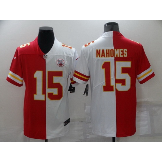 Men Kansas City Chiefs 15 Patrick Mahomes Red White Split Vapor Limited Stitched Jersey Men Kansas City Chiefs 15 Patrick Mahomes Red White Split Vapor Limited Stitched Jersey