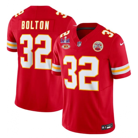 Men Kansas City Chiefs 32 Nick Bolton Red F U S E With NKH Patch And Super Bowl LVIII Patch Vapor Untouchable Limited Stitched Football Jersey Men Kansas City Chiefs 32 Nick Bolton Red F U S E With NKH Patch And Super Bowl LVIII Patch Vapor Untouchable Limited Stitched Football Jersey