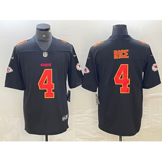 Men Kansas City Chiefs 4 Rashee Rice Black Vapor Untouchable Limited Stitched Football Jersey Men Kansas City Chiefs 4 Rashee Rice Black Vapor Untouchable Limited Stitched Football Jersey