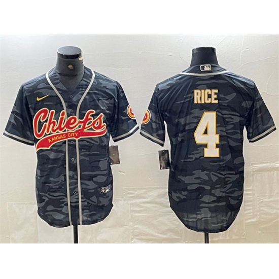 Men Kansas City Chiefs 4 Rashee Rice Grey Camo Cool Base Stitched Baseball Jersey Men Kansas City Chiefs 4 Rashee Rice Grey Camo Cool Base Stitched Baseball Jersey