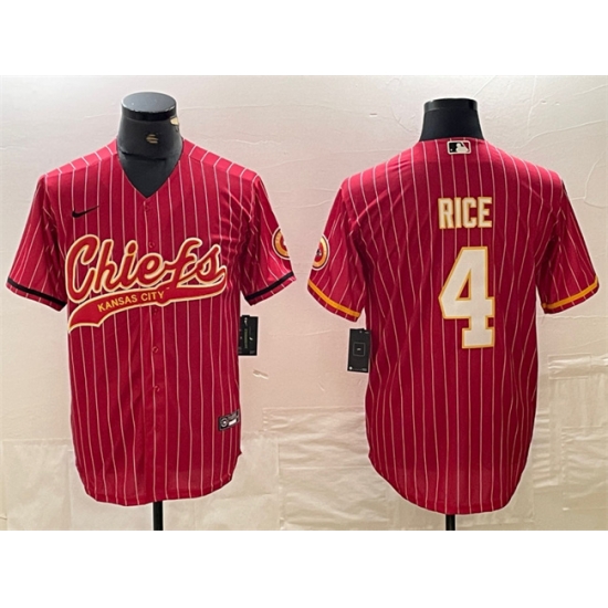 Men Kansas City Chiefs 4 Rashee Rice Red Cool Base Stitched Baseball Jersey Men Kansas City Chiefs 4 Rashee Rice Red Cool Base Stitched Baseball Jersey