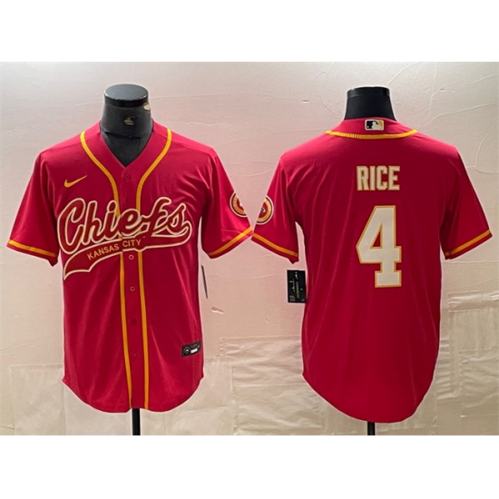 Men Kansas City Chiefs 4 Rashee Rice Red Cool Base Stitched Baseball Jerseys Men Kansas City Chiefs 4 Rashee Rice Red Cool Base Stitched Baseball Jerseys