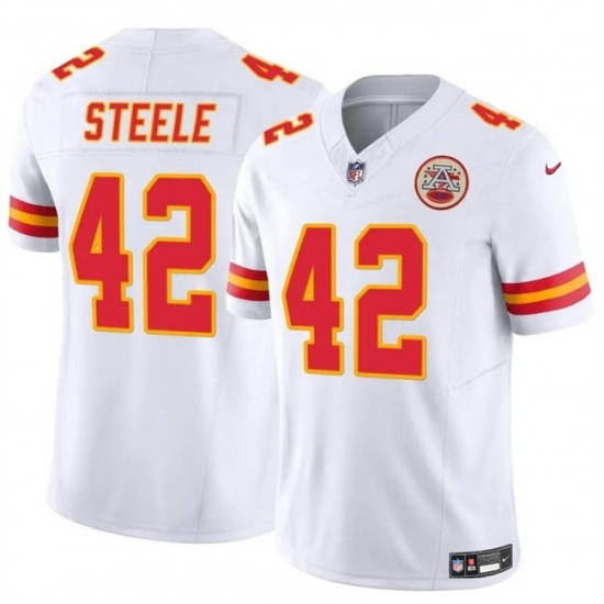 Men Kansas City Chiefs 42 Carson Steele White 2023 F U S E Vapor Untouchable Limited Stitched Football Jersey Men Kansas City Chiefs 42 Carson Steele White 2023 F U S E Vapor Untouchable Limited Stitched Football Jersey