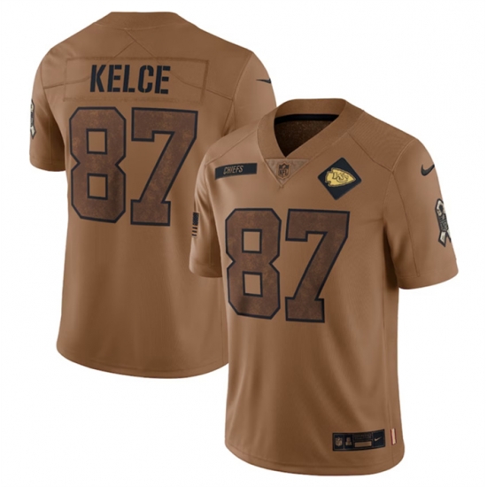 Men Kansas City Chiefs 87 Travis Kelce 2023 Brown Salute To Service Limited Stitched Jersey Men Kansas City Chiefs 87 Travis Kelce 2023 Brown Salute To Service Limited Stitched Jersey