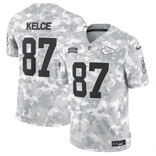 Men Kansas City Chiefs 87 Travis Kelce 2024 Arctic Camo Salute To Service Limited Stitched Football Jersey Men Kansas City Chiefs 87 Travis Kelce 2024 Arctic Camo Salute To Service Limited Stitched Football Jersey