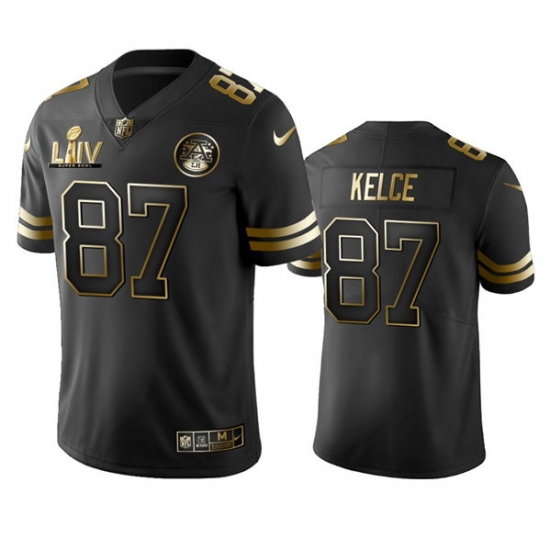 Men Kansas City Chiefs 87 Travis Kelce Black Golden Super Bowl LV Vapor Limited Stitched Jersey Men Kansas City Chiefs 87 Travis Kelce Black Golden Super Bowl LV Vapor Limited Stitched Jersey