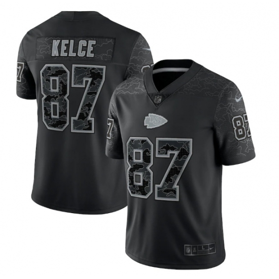 Men Kansas City Chiefs 87 Travis Kelce Black Reflective Limited Stitched Football Jersey Men Kansas City Chiefs 87 Travis Kelce Black Reflective Limited Stitched Football Jersey