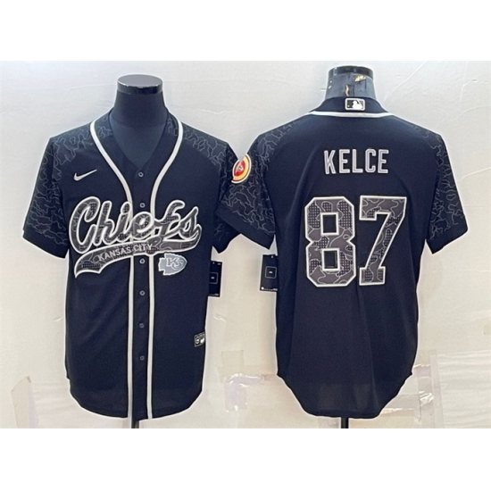 Men Kansas City Chiefs 87 Travis Kelce Black Reflective With Patch Cool Base Stitched Baseball Jersey Men Kansas City Chiefs 87 Travis Kelce Black Reflective With Patch Cool Base Stitched Baseball Jersey