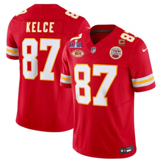 Men Kansas City Chiefs 87 Travis Kelce Red F U S E With NKH Patch And Super Bowl LVIII Patch Vapor Untouchable Limited Stitched Football Jersey Men Kansas City Chiefs 87 Travis Kelce Red F U S E With NKH Patch And Super Bowl LVIII Patch Vapor Untouchable Limited Stitched Football Jersey