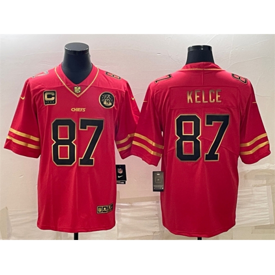 Men Kansas City Chiefs 87 Travis Kelce Red Gold 4 Star C Patch Vapor Untouchable Limited Stitched Jersey Men Kansas City Chiefs 87 Travis Kelce Red Gold 4 Star C Patch Vapor Untouchable Limited Stitched Jersey