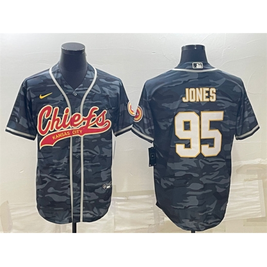 Men Kansas City Chiefs 95 Chris Jones Grey Camo With Patch Cool Base Stitched Baseball Jersey Men Kansas City Chiefs 95 Chris Jones Grey Camo With Patch Cool Base Stitched Baseball Jersey