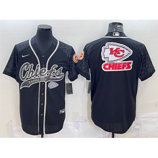 Men Kansas City Chiefs Black Reflective Team Big Logo With Patch Cool Base Stitched Baseball Jersey Men Kansas City Chiefs Black Reflective Team Big Logo With Patch Cool Base Stitched Baseball Jersey