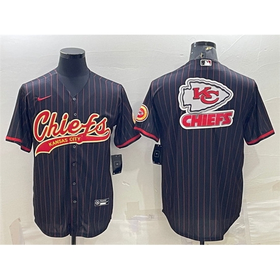 Men Kansas City Chiefs Black Team Big Logo With Patch Cool Base Stitched Baseball Jersey Men Kansas City Chiefs Black Team Big Logo With Patch Cool Base Stitched Baseball Jersey