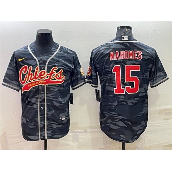 Men Kansas City Chiefs Blank 15 Patrick Mahomes Grey Navy Camo With Patch Cool Base Stitched Baseball Jersey Men Kansas City Chiefs Blank 15 Patrick Mahomes Grey Navy Camo With Patch Cool Base Stitched Baseball Jersey