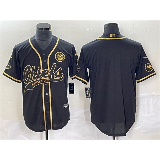 Men Kansas City Chiefs Blank Black Gold Cool Base Stitched Baseball Jersey Men Kansas City Chiefs Blank Black Gold Cool Base Stitched Baseball Jersey