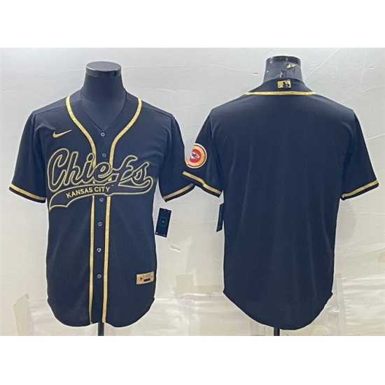 Men Kansas City Chiefs Blank Black Gold With Patch Cool Base Stitched Baseball Jersey Men Kansas City Chiefs Blank Black Gold With Patch Cool Base Stitched Baseball Jersey