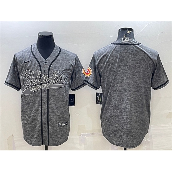 Men Kansas City Chiefs Blank Grey With Patch Cool Base Stitched Baseball Jersey Men Kansas City Chiefs Blank Grey With Patch Cool Base Stitched Baseball Jersey