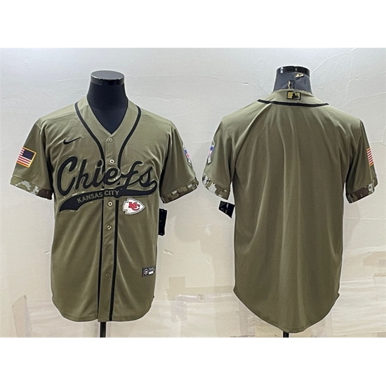 Men Kansas City Chiefs Blank Olive Salute To Service Cool Base Stitched Baseball Jersey Men Kansas City Chiefs Blank Olive Salute To Service Cool Base Stitched Baseball Jersey
