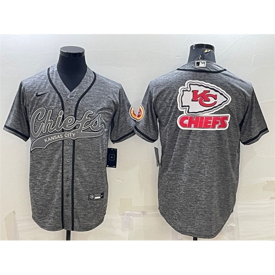 Men Kansas City Chiefs Grey Team Big Logo With Patch Cool Base Stitched Baseball Jersey Men Kansas City Chiefs Grey Team Big Logo With Patch Cool Base Stitched Baseball Jersey