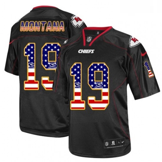 Men Nike Kansas City Chiefs 19 Joe Montana Elite Black USA Flag Fashion NFL Jersey Men Nike Kansas City Chiefs 19 Joe Montana Elite Black USA Flag Fashion NFL Jersey