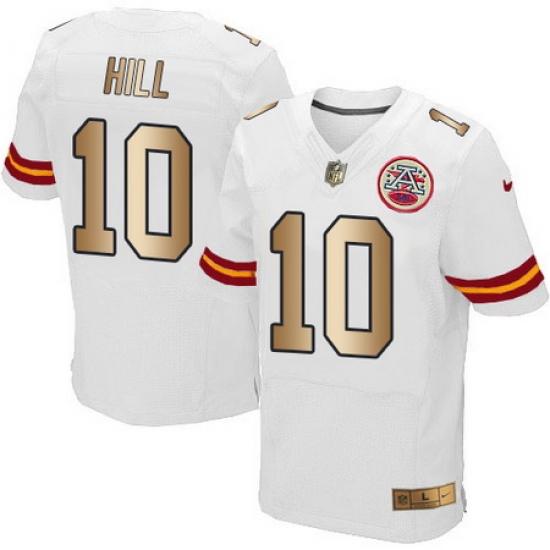 Nike Chiefs #10 Tyreek Hill White Mens Stitched NFL Elite Gold Jersey Nike Chiefs #10 Tyreek Hill White Mens Stitched NFL Elite Gold Jersey