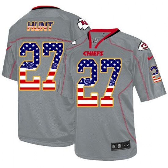Nike Chiefs #27 Kareem Hunt Grey Mens Stitched NFL Elite USA Flag Fashion Jersey Nike Chiefs #27 Kareem Hunt Grey Mens Stitched NFL Elite USA Flag Fashion Jersey