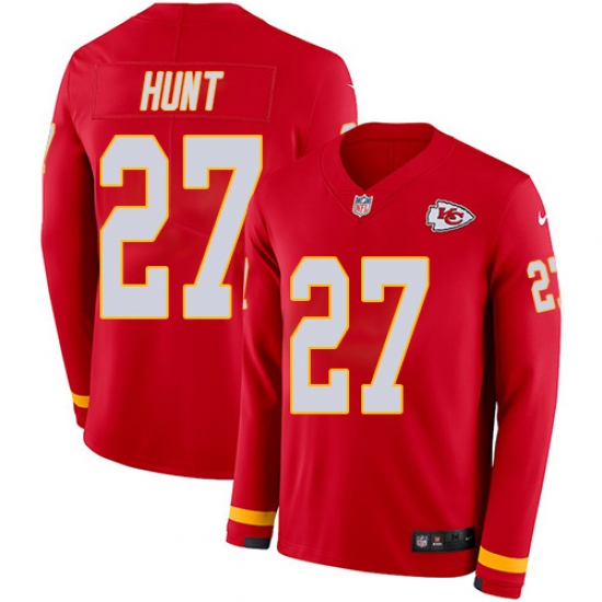 Nike Chiefs #27 Kareem Hunt Red Team Color Men Stitched NFL Limited Therma Long Sleeve Jersey Nike Chiefs #27 Kareem Hunt Red Team Color Men Stitched NFL Limited Therma Long Sleeve Jersey