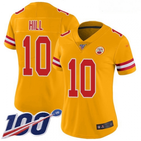 Chiefs #10 Tyreek Hill Gold Women Stitched Football Limited Inverted Legend 100th Season Jersey Chiefs #10 Tyreek Hill Gold Women Stitched Football Limited Inverted Legend 100th Season Jersey