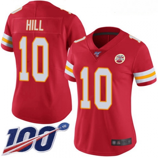 Chiefs #10 Tyreek Hill Red Team Color Women Stitched Football 100th Season Vapor Limited Jersey Chiefs #10 Tyreek Hill Red Team Color Women Stitched Football 100th Season Vapor Limited Jersey