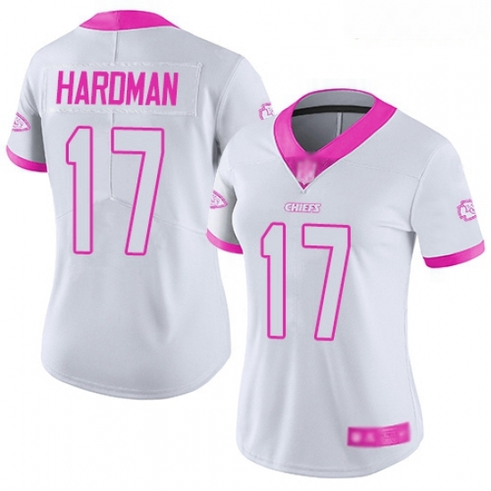 Chiefs #17 Mecole Hardman White Pink Women Stitched Football Limited Rush Fashion Jersey Chiefs #17 Mecole Hardman White Pink Women Stitched Football Limited Rush Fashion Jersey