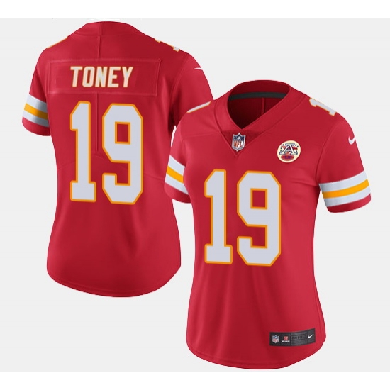 Women Kansas City Chiefs 19 Kadarius Toney Red Vapor Stitched Jersey Women Kansas City Chiefs 19 Kadarius Toney Red Vapor Stitched Jersey