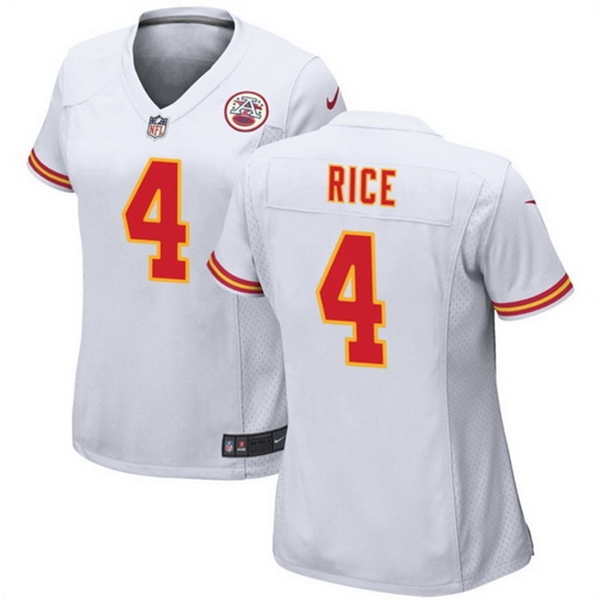 Women Kansas City Chiefs 4 Rashee Rice White Stitched Jersey Run Small Women Kansas City Chiefs 4 Rashee Rice White Stitched Jersey Run Small