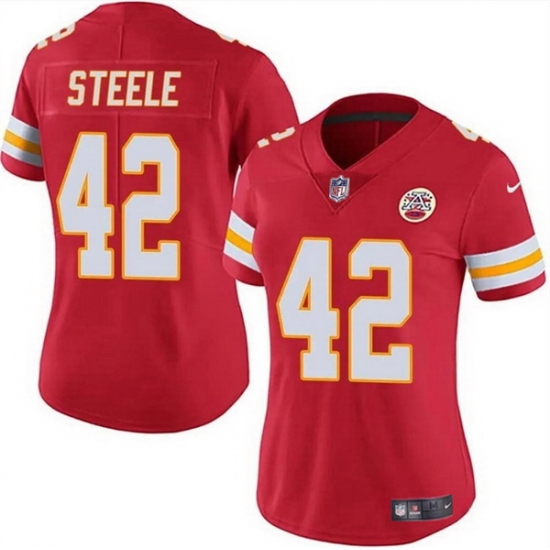 Women Kansas City Chiefs 42 Carson Steele Red Vapor Untouchable Limited Stitched Jersey Women Kansas City Chiefs 42 Carson Steele Red Vapor Untouchable Limited Stitched Jersey