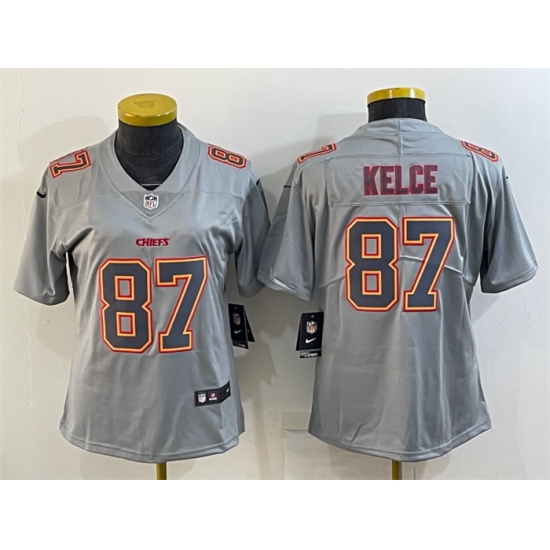 Women Kansas City Chiefs 87 Travis Kelce Grey Atmosphere Fashion Stitched Jersey Women Kansas City Chiefs 87 Travis Kelce Grey Atmosphere Fashion Stitched Jersey