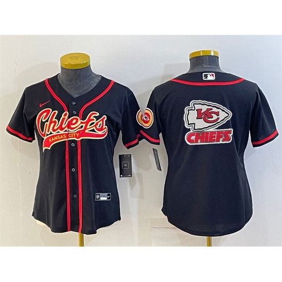 Women Kansas City Chiefs Black Team Big Logo With Patch Cool Base Stitched Baseball Jersey Women Kansas City Chiefs Black Team Big Logo With Patch Cool Base Stitched Baseball Jersey